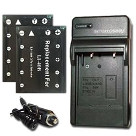 Charger + 2 Battery for Olympus Stylus 820 830 840 SW 725 SW 770 SW 790 SW 850 SW FE190 FE220 Digital Camera + car plug