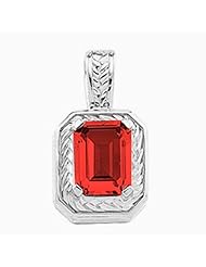 14K Yellow Gold Emerald Cut Chatham Created Ruby Pendant -- LIFETIME WARRANTY