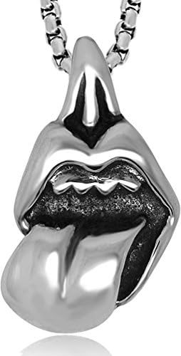 Golatsartery Vintage Stainless Steel Mouth Pendant Necklace With 50CM Chain Necklace(Titanium Steel)