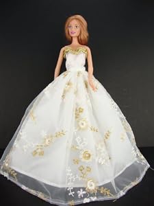Ivory Ball Gown Gold and White Floral and Lots of Gold Trim Made for the Barbie Doll