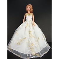 Ivory Ball Gown Gold and White Floral and Lots of Gold Trim Made for the Barbie Doll
