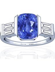 14K White Gold Cushion Cut Blue Sapphire Ring With Sidestones