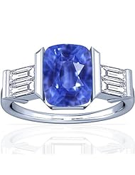 18K White Gold Cushion Cut Blue Sapphire Ring With Sidestones