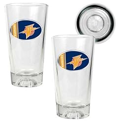 Golden State Warriors NBA 2pc Pint Ale Glass Set with Basketball Bottom - Oval Logo by Great American Products