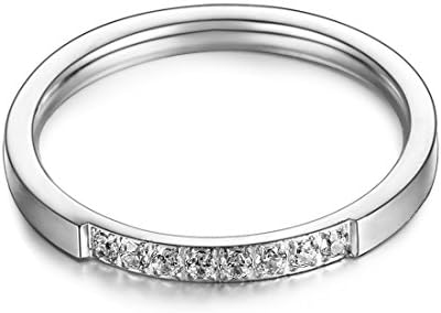 Dora Collection 316L Stainless Steel 2mm Fashion White AAA Cubic Zirconia Wedding Engagement Eternity Band Ring (Silver Color). Best gift for Valentine's Day, Mother's Day, Birthday, and Last Forever!