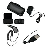 LG Prime GS390 Executive Black Horizontal Leather Side Case Pouch with Belt Clip and Belt Loops + Rapid Car Charger + Travel Home Wall Charger + USB Data Charge Sync Cable for LG Prime GS390