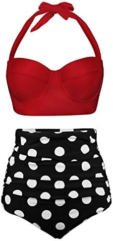 AnnaLover Women's Plus Size High Waisted Red Vintage Polka Dot Bikini Set Beach Party Jr,US 10-12=Tag Size XXL