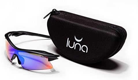 Luna Eclipse Running Cycling Sunglasses with Hard Protective Case (Aquamarine Revo Lenses, Black Frame)