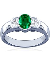 Platinum Oval Cut Emerald Three Stone Ring