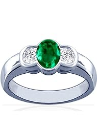 18K White Gold Oval Cut Emerald Three Stone Ring