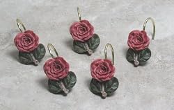 Spanish Rose Resin Hand-Painted Pearl Dusty Rose Shower Curtain Hooks