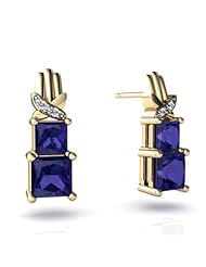 Created Sapphire 14kt Yellow Gold Earrings
