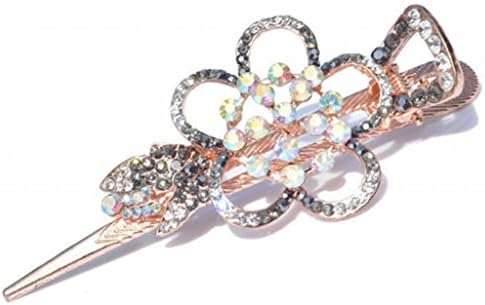 LUNA Womens Rhinestone Flower Camellia Hair Clips Hair Pins Accessories 4.3" Grey