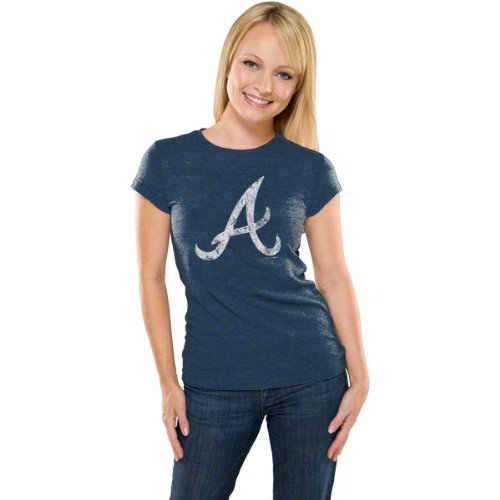 Atlanta Braves Women's Navy Tri-Blend Tunic Length T-Shirt