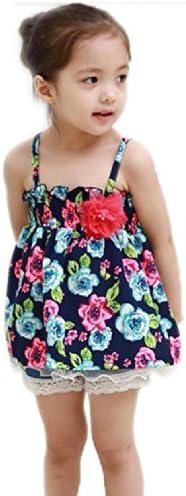 Urparcel Girls Floral Mini Dress Spaghetti Straps Tops Vest T-shirt Shirt 1-4y