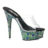 6 Inch Spike Heel Shoes Sexy Peacock Feather Platform Shoes Open Toe Sandals
