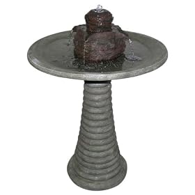 Click here to buy Alpine GEM108 Tao Fiberglass Fountain and Birdbath with LED lights by Alpine.