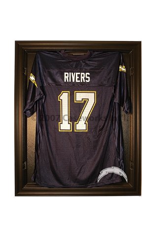 San Diego Chargers Football Jersey Display Case Cabinet Style with Black Finish Frame