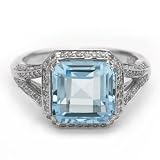 18k White Gold Blue Topaz and Diamond Ring - IGI Certified