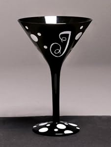Personalitini - Monogram Black Polka Dot Martini Glass - J