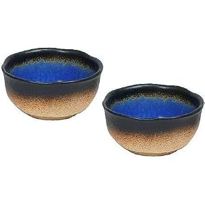 Set of Two Japanese Cobalt Blue Large Bowls 5 3/4 Inches