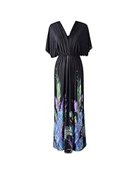 V-neck Floral Print Chiffon/Cotton Feathers Party Dress/Maxi Dress 