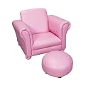 Vinyl Upholstered Chair with Ottoman - Pink