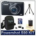 Canon Powershot S90 10MP Wide-angle 3.8x Optical Zoom Digital Camera Bundle w/ 4GB SD Memory, Card Reader, Case and Lens Cleaning Kit