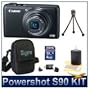 Canon Powershot S90 10MP Wide-angle 3.8x Optical Zoom Digital Camera Bundle w/ 4GB SD Memory, Card Reader, Case and Lens Cleaning Kit