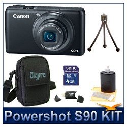 Canon Powershot S90 10MP Wide-angle 3.8x Optical Zoom Digital Camera Bundle w/ 4GB SD Memory, Card Reader, Case and Lens Cleaning Kit