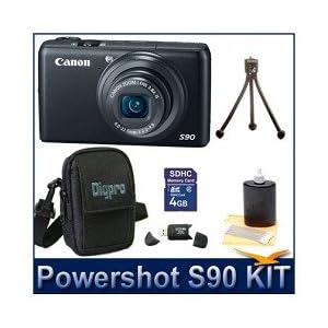 Canon Powershot S90 10MP Wide-angle 3.8x Optical Zoom Digital Camera Bundle w/ 4GB SD Memory, Card Reader, Case and Lens Cleaning Kit