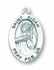 Sterling Silver Oval St. Aidan w/ 20" Chain Patron Saint Oval 1" Medal Pendant Necklace w/ Gift Box 7/8"x1/2" Patron Saint St. Medal Pendant Necklace In Gift Box