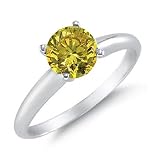 1 CT Yellow Diamond Solitaire Ring 14K White Gold (Available In Sizes 5 - 10)