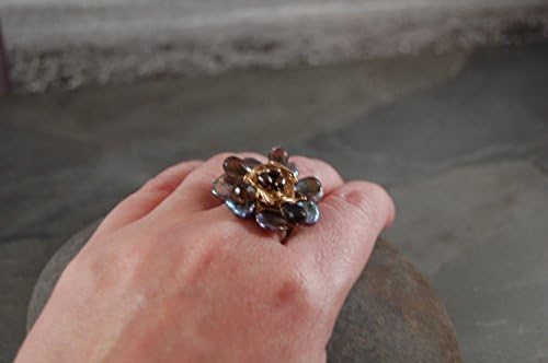 Nature Inspired Smoky Flower Statement Cocktail Ring - Gold - Smoky Quartz - Pearl - One of a Kind - Size 7 1/2 - Sculptural Art Jewelry