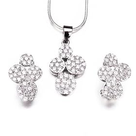 Sterling Silver Foil Blue Flower Dichroic Pendant And Earring Murano Glass Jewelry Set