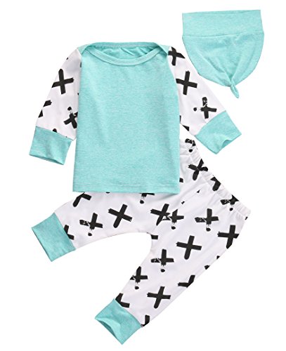 Baby Boys Girls Raglan Sleeve T-shirt and Cross Print Pants Outfit with Hat