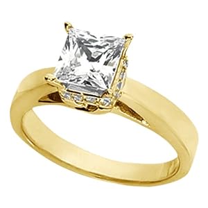 Pave-Set Diamond Ring for Larger Princess Cut Diamond 18k Yellow Gold