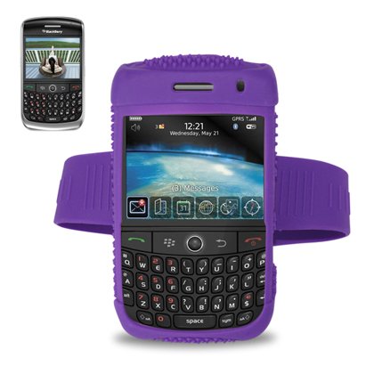 Fashionable Perfect Fit Soft Silicon Gel Protector Skin Cover (Faceplate/Snap On) Rubber Cell Phone Case with Sports Armband for RIM Blackberry Curve 8900 AT&T, T-Mobile - Purple