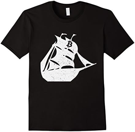 Men's Bitcoin Pirate Ship T-Shirt - Vintage Print (New-2016) Large Black