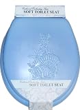 BLUE EMBROIDERED SEASHELL STANDARD ROUND CUSHION PADDED SOFT TOILET SEAT