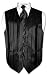 Men's Dress Vest & NeckTie BLACK Striped Woven Design Set for Suit or Tuxedo