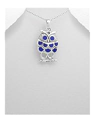 Owl Reconstructed stones Pendant Necklace In 92.5 Sterling Silver