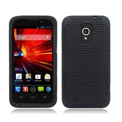 AIMO Progressive Hybrid Gummy Mesh Defense Case for ZTE Source N9511 [Cricket] - (Black / Black)