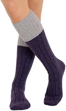 Ribbed Boot Socks Wool Silk Cashmere Blend Womens Knee Hi 4 Color Options Color: Purple