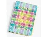 Baekgaard Tartan Brights Caribbean blue genuine leather embossed passport holder