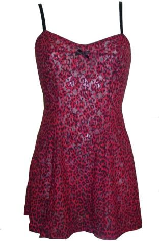 Lucy B Women's Leopard Print Lace in Soft Stretch Nylon Chemise Babydoll S