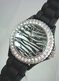 Mens & Womens Black Zebra Silicone Crystal Small Face Watch