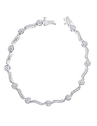 14K White Gold .97 Ct Diamond Swirl Bar Fashion Bracelet