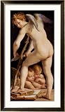 Cupid Carving a Bow, 1533/34 Framed Art Poster Print by Parmigianino, 26x45