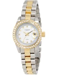 Akribos XXIV Womens AK489TTG Diamond Quartz Two-Tone Gold-Tone Stainless Steel Bracelet Watch